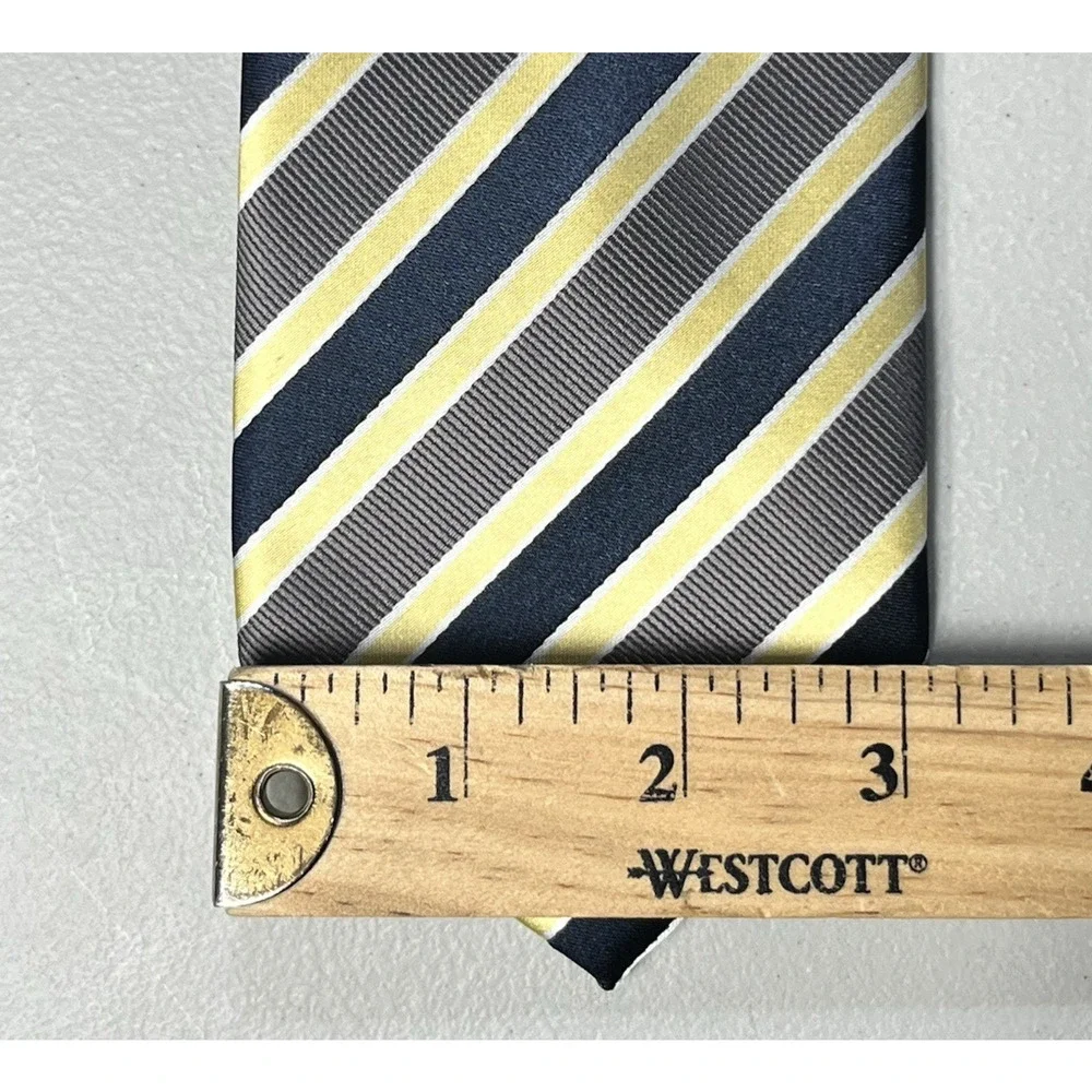 Bergamo New York Tie Yellow Blue Striped Mens Handmade Necktie 3 1/4